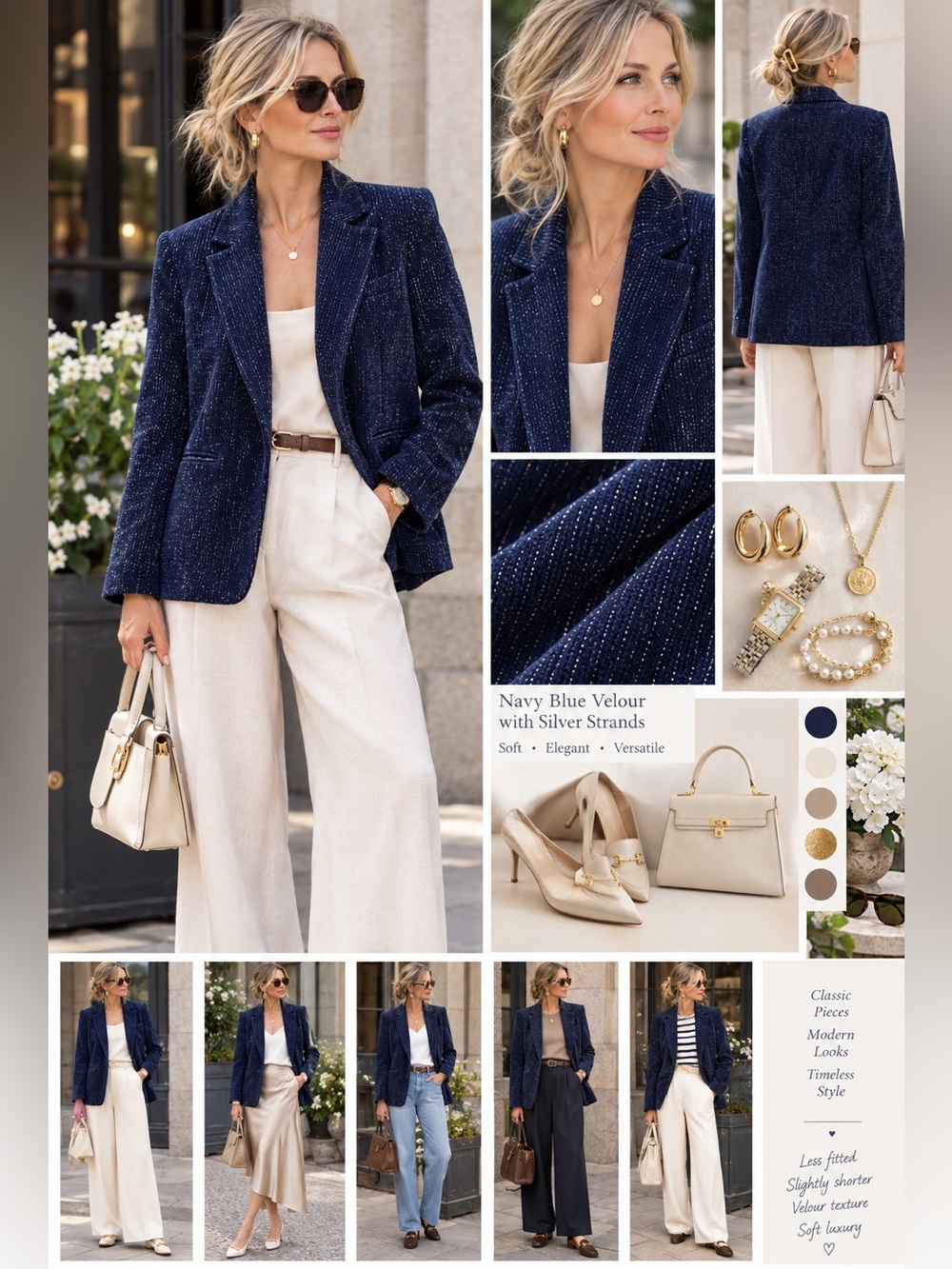 Anthropologie See U Soon Velour Silver Lurex Blazer Jacket Dark Blue New Size S